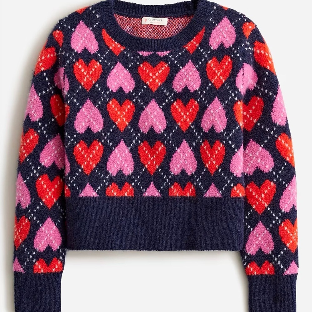 Crewcuts Heart Argyle Crewneck Sweater in supersoft yarn Girls size L
